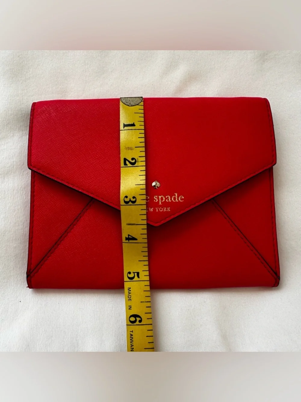 KATE SPADE Coral Pink Leather Envelope Snap Wallet Card Holder Clutch Polka Dot